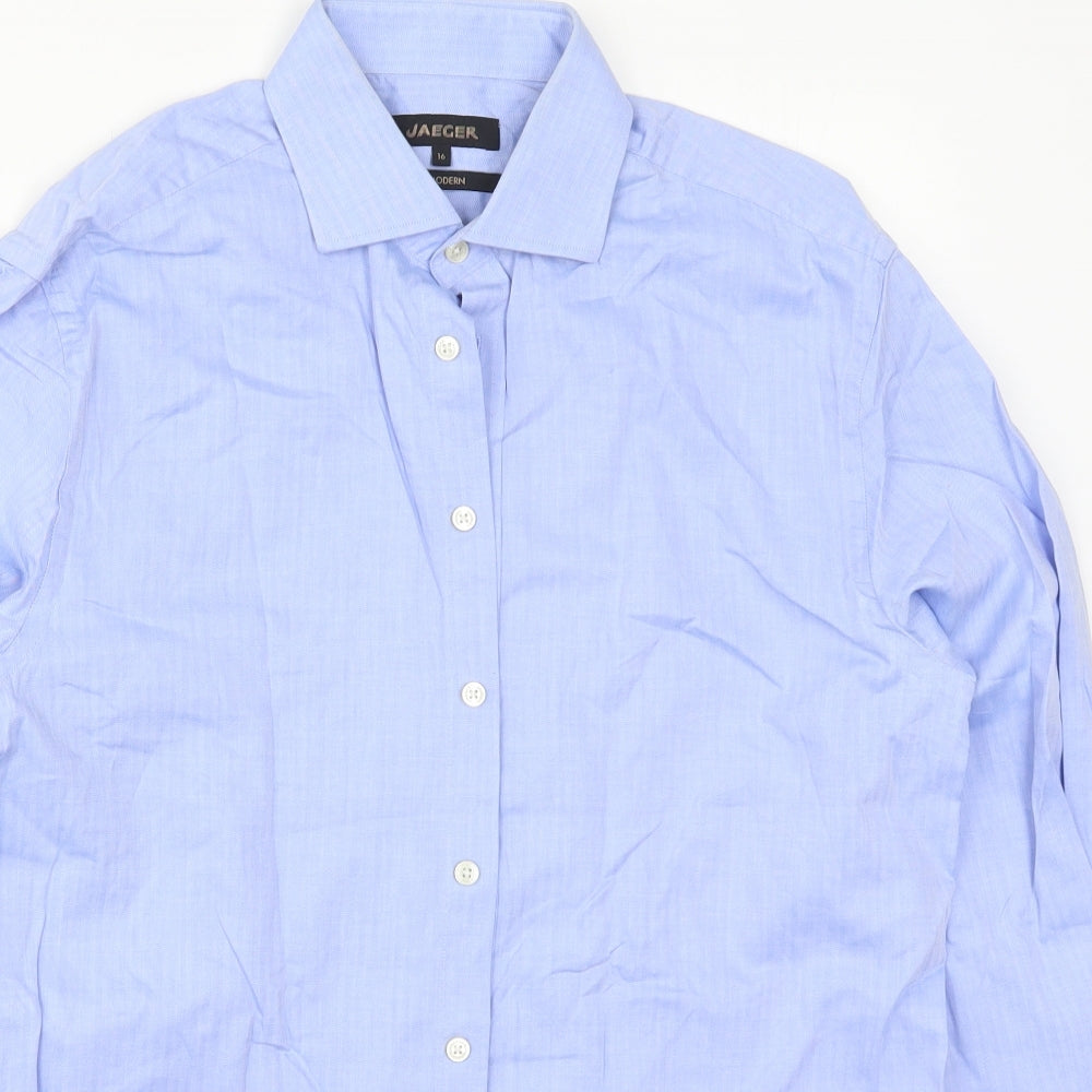 Jaeger Mens Blue  Cotton  Dress Shirt Size 16 Collared Button