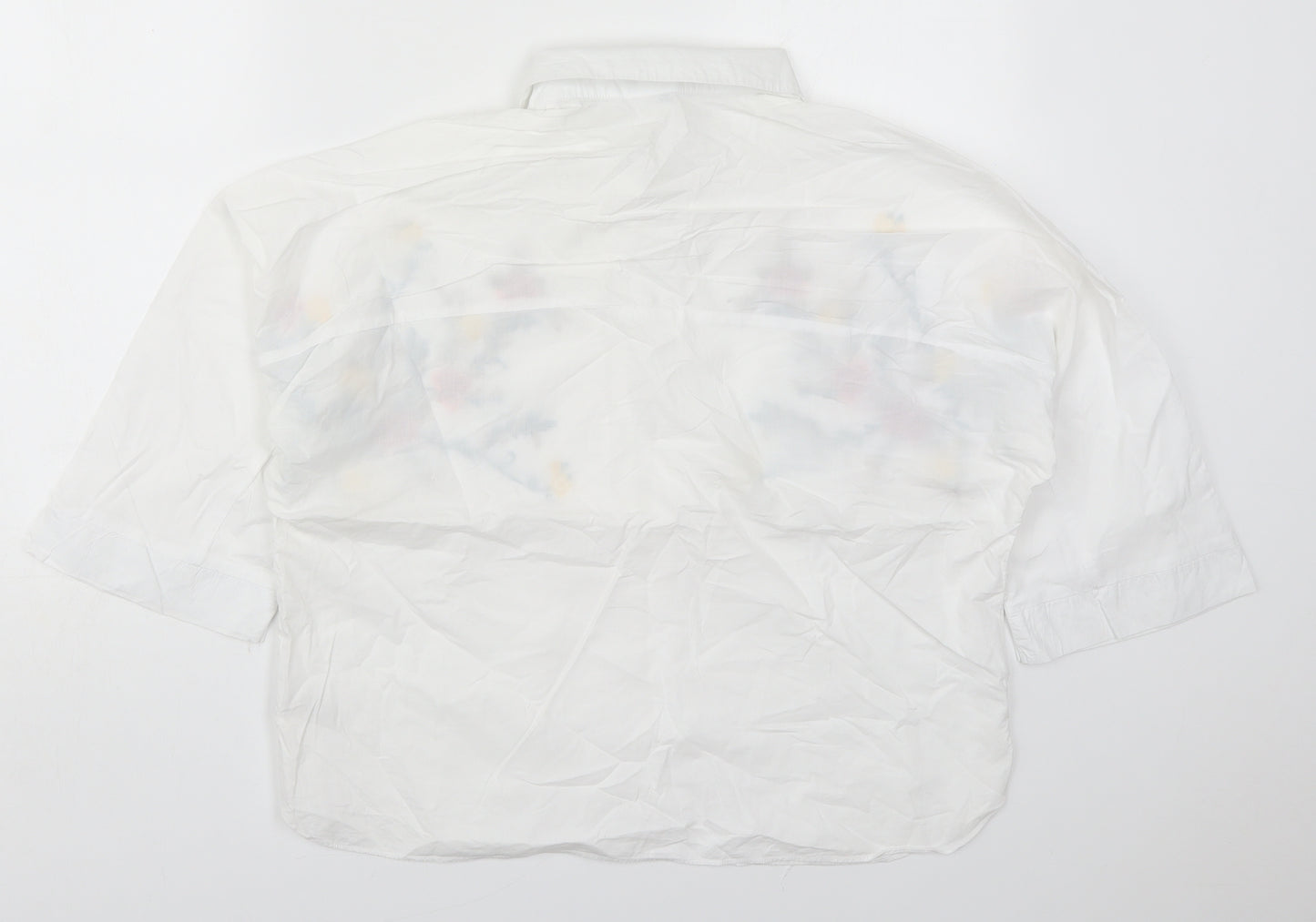 Cameo Rose Womens White Floral Cotton Basic Button-Up Size 10 Collared