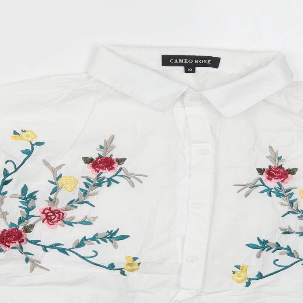 Cameo Rose Womens White Floral Cotton Basic Button-Up Size 10 Collared