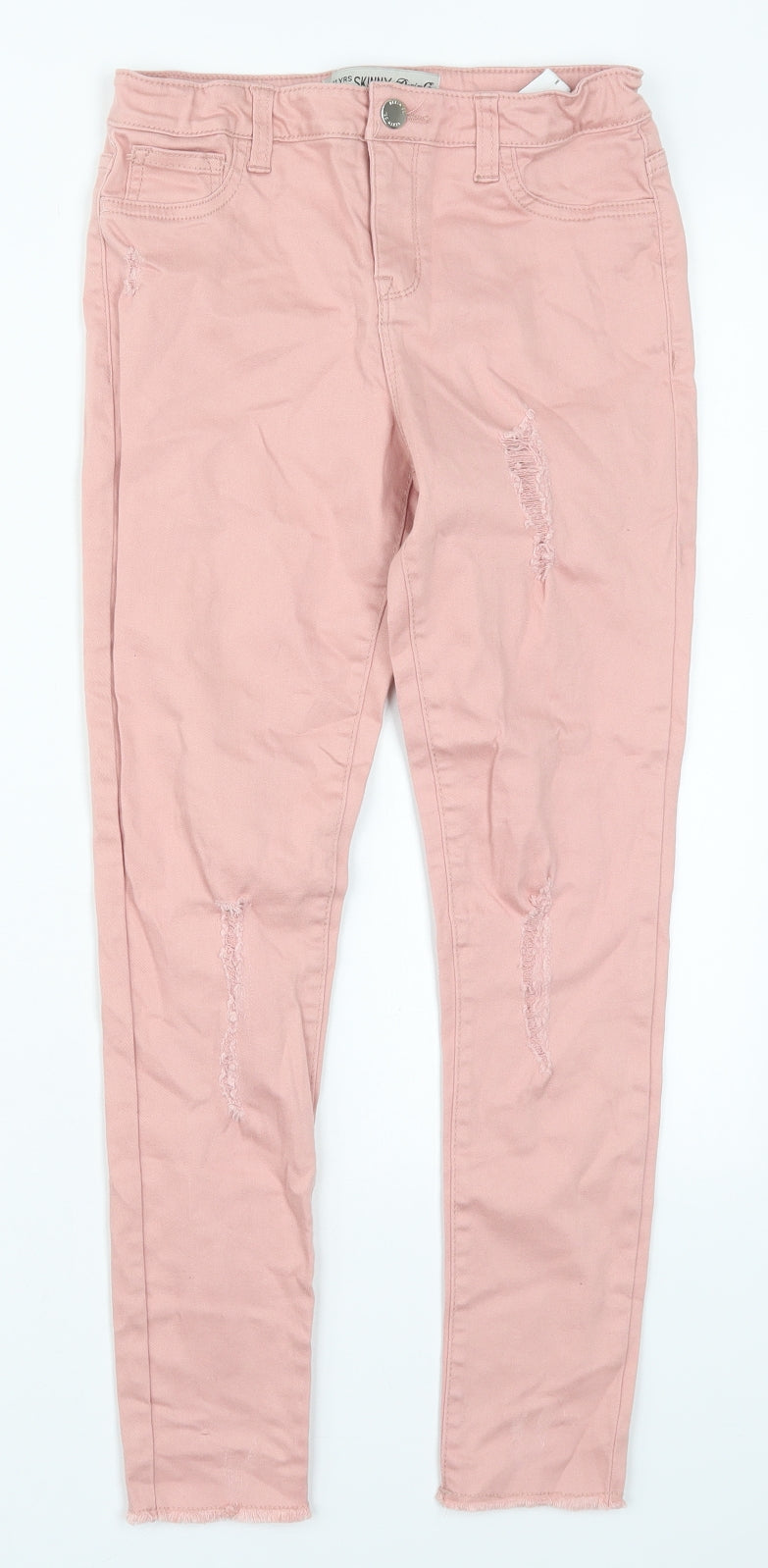 Denim Co Girls Pink  Cotton Skinny Jeans Size 10-11 Years  Regular Button - Distressed Look