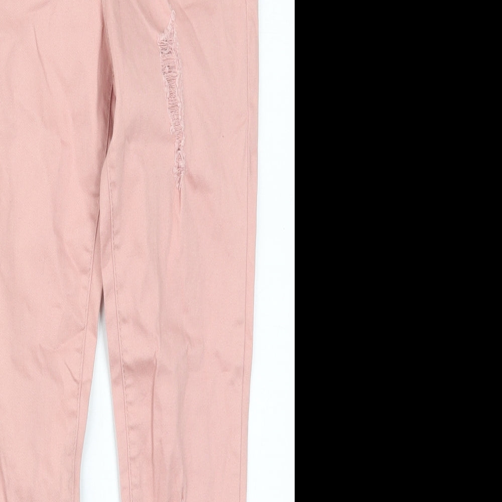 Denim Co Girls Pink  Cotton Skinny Jeans Size 10-11 Years  Regular Button - Distressed Look