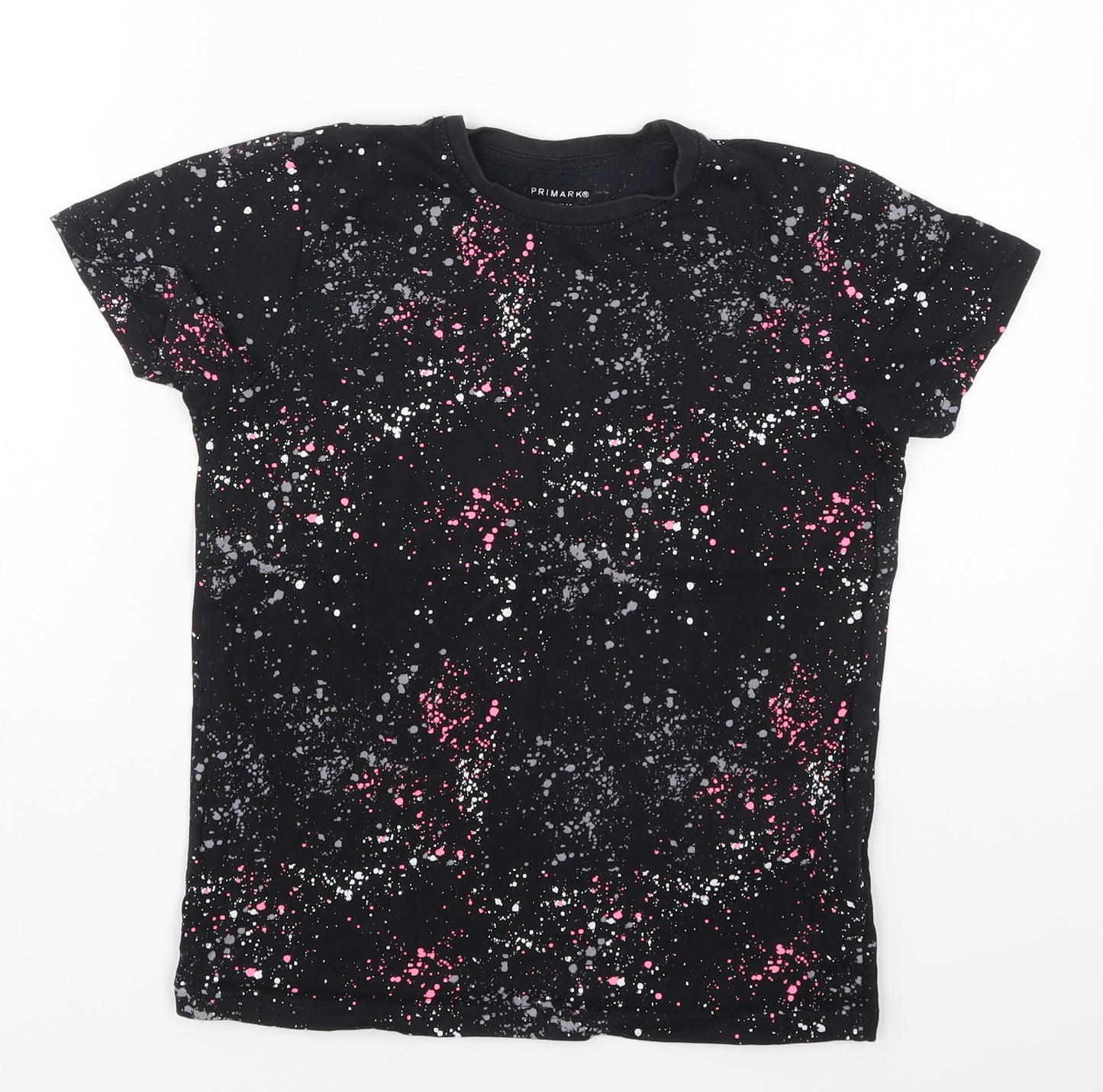 Primark Boys Multicoloured  Cotton Basic T-Shirt Size 9-10 Years Crew Neck Pullover - Paint Splat