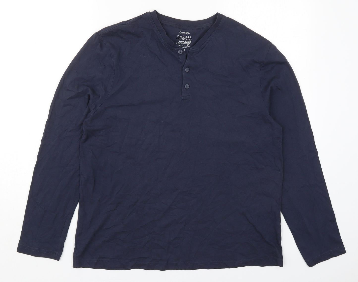 George Mens Blue  Cotton  T-Shirt Size M Henley