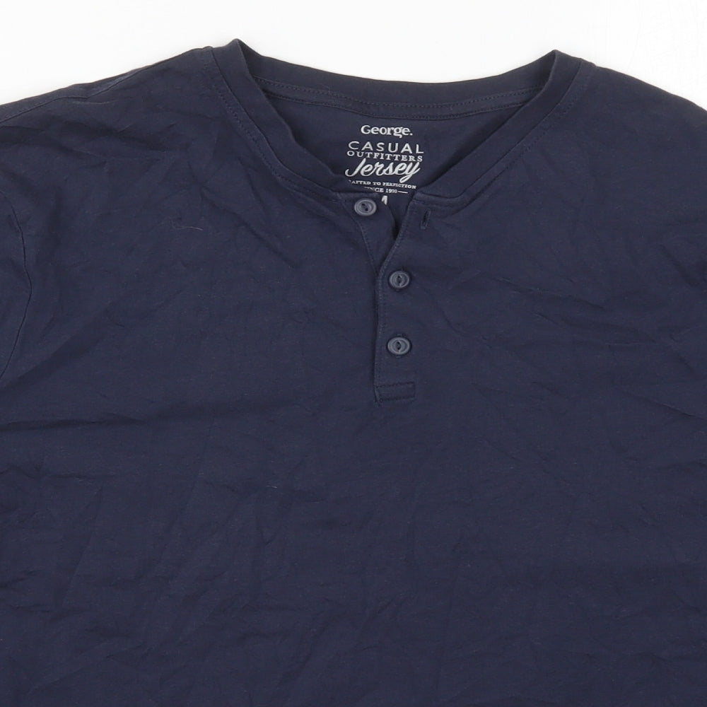 George Mens Blue  Cotton  T-Shirt Size M Henley