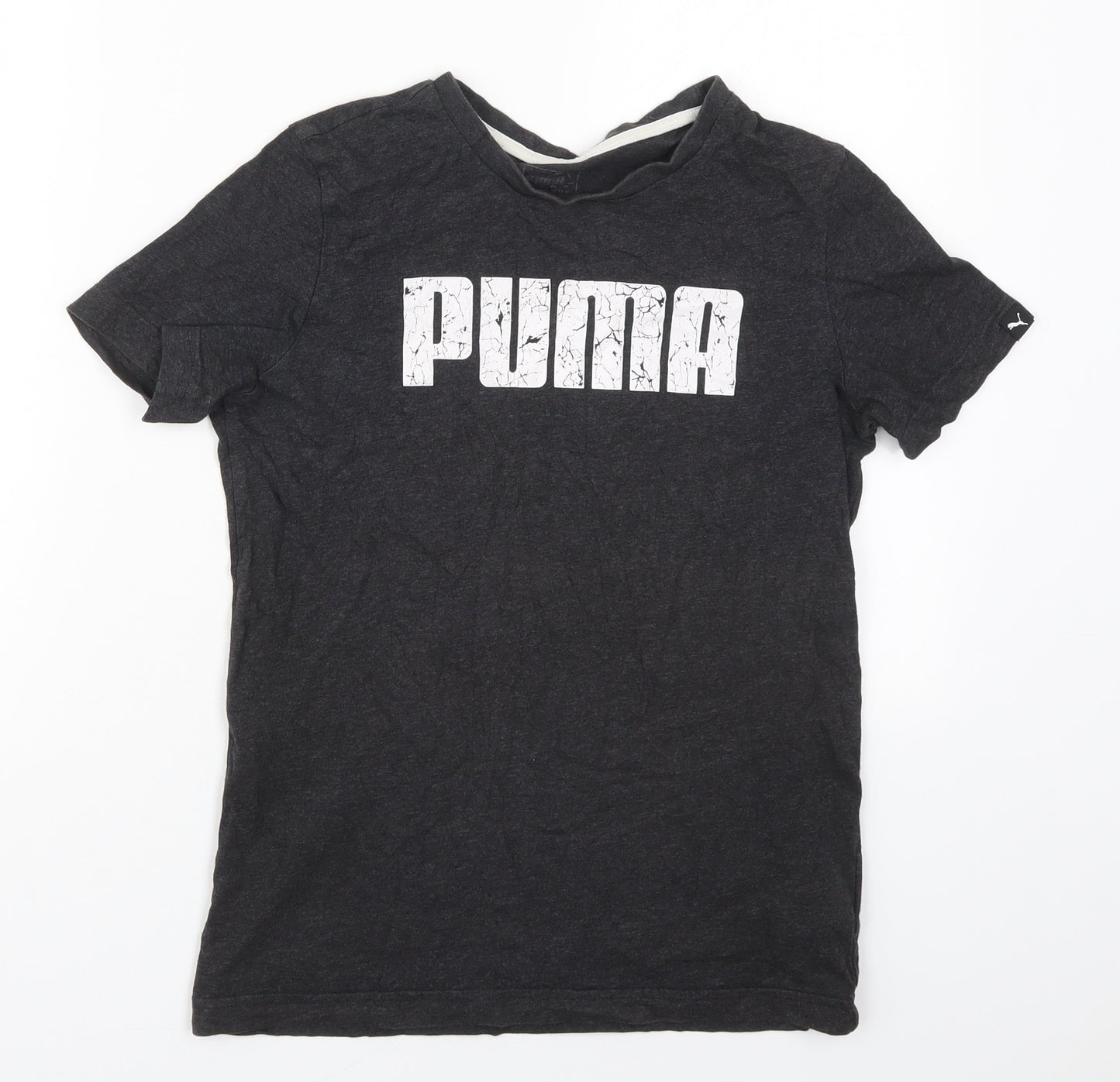 PUMA Boys Grey  Cotton Basic T-Shirt Size 13-14 Years Crew Neck Pullover