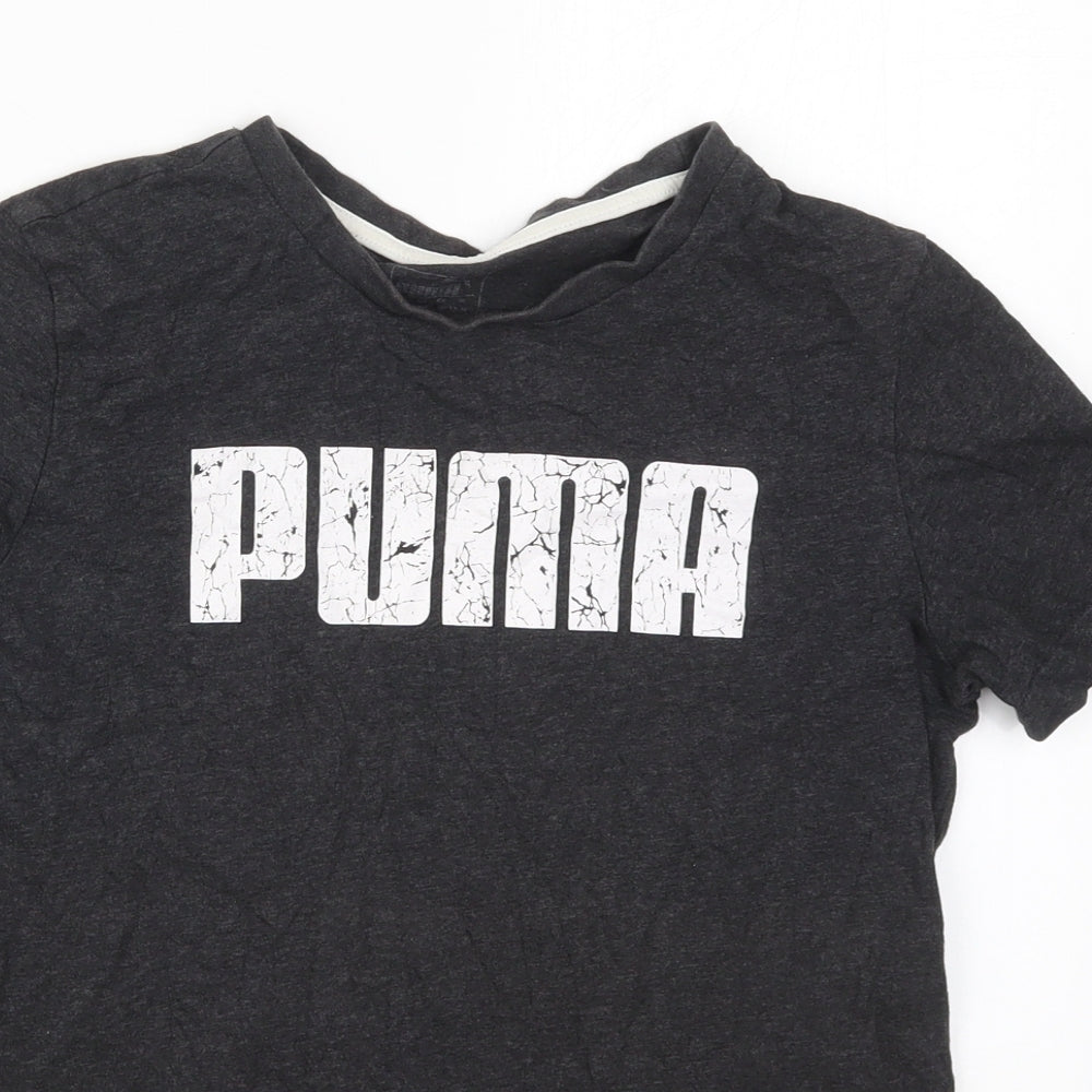 PUMA Boys Grey  Cotton Basic T-Shirt Size 13-14 Years Crew Neck Pullover