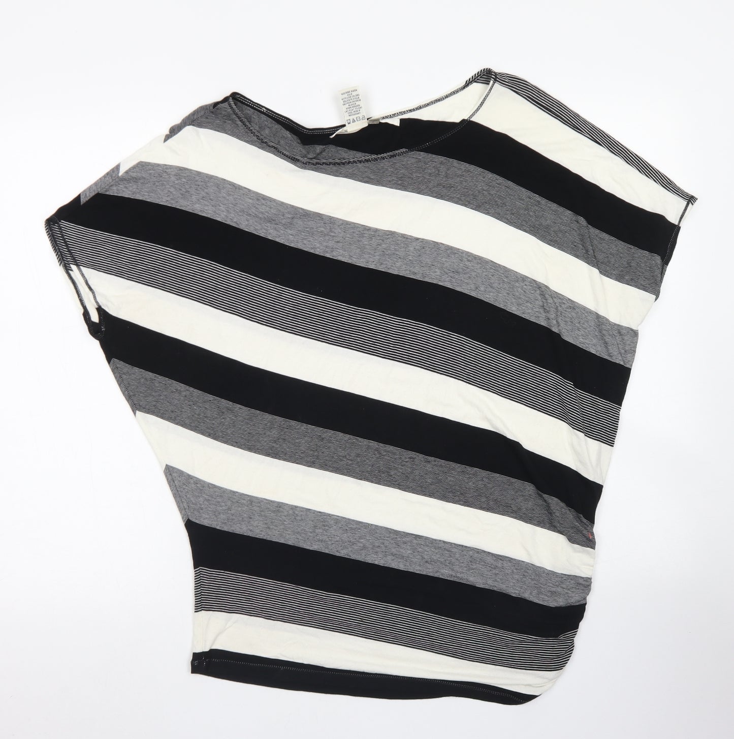 Max Studio Womens Black Striped Viscose Basic T-Shirt Size L Round Neck