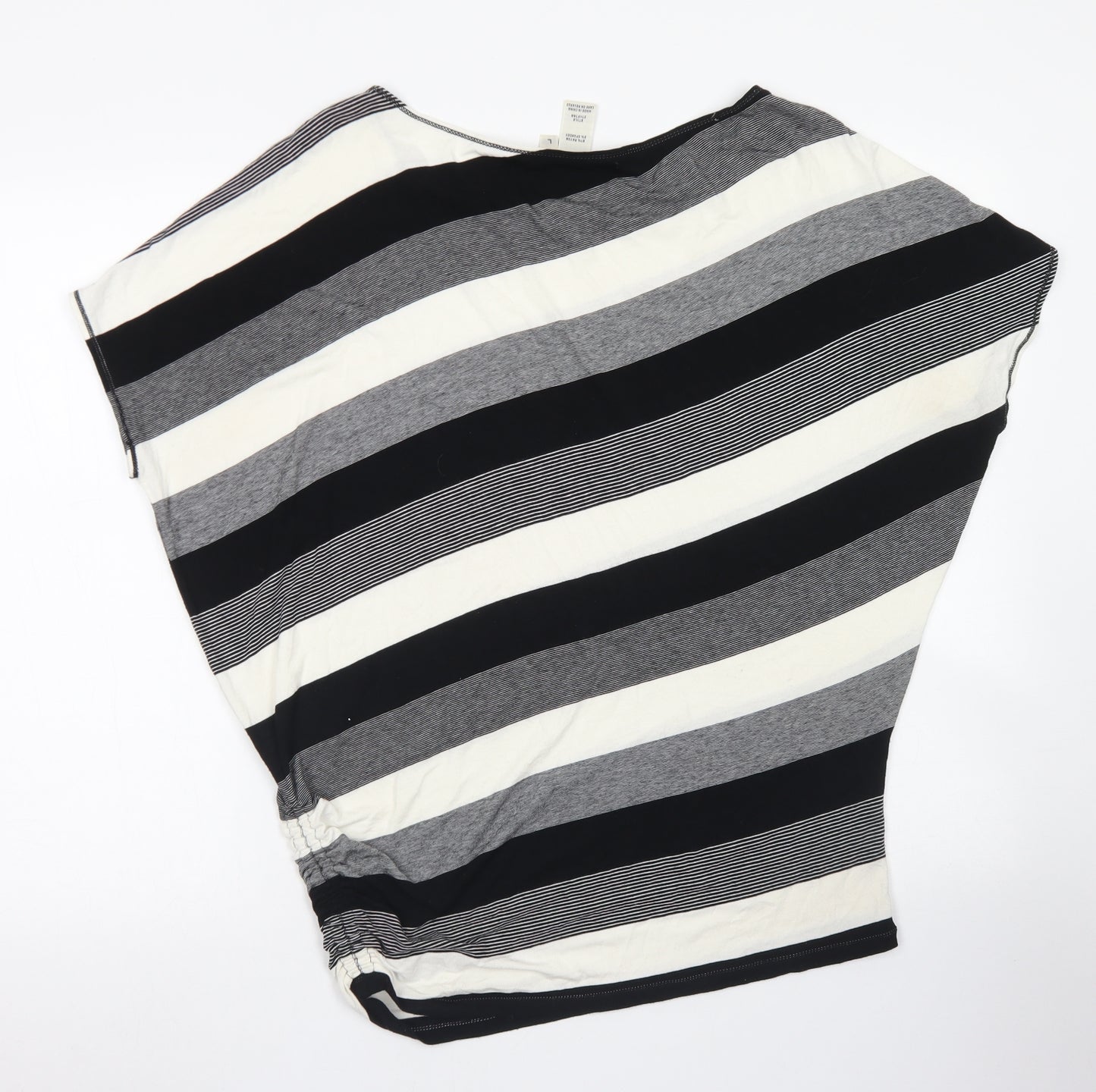 Max Studio Womens Black Striped Viscose Basic T-Shirt Size L Round Neck