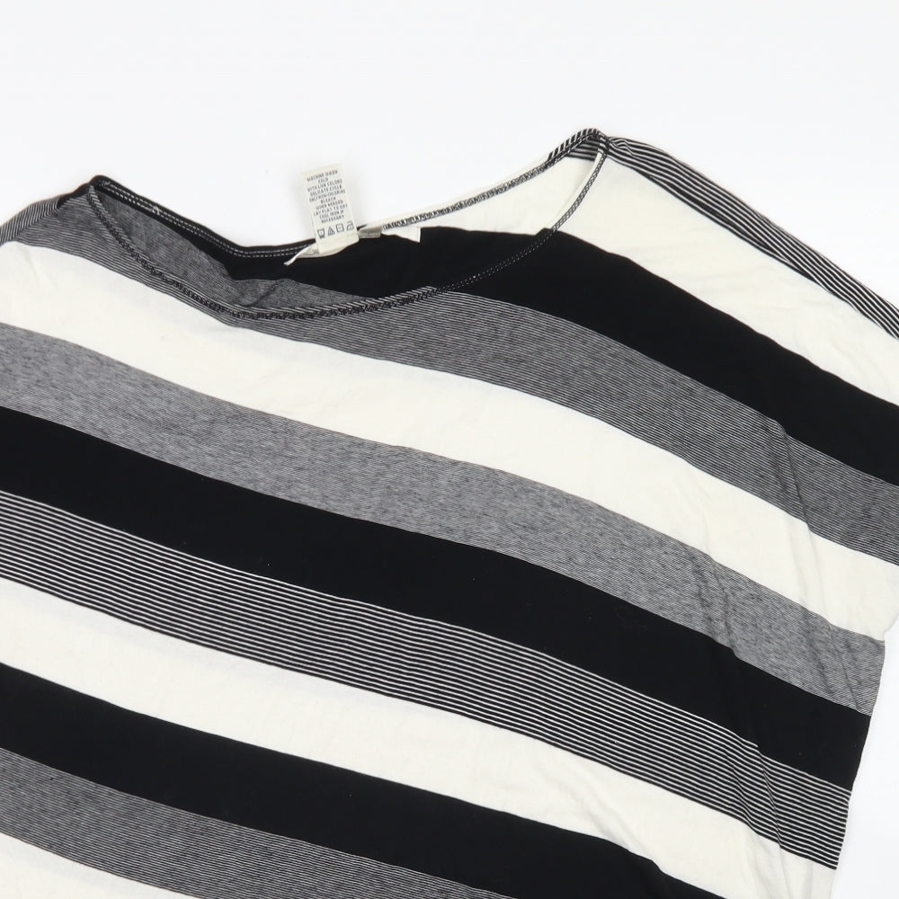 Max Studio Womens Black Striped Viscose Basic T-Shirt Size L Round Neck