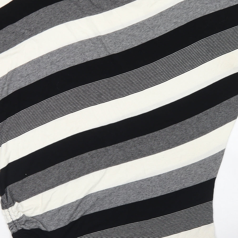 Max Studio Womens Black Striped Viscose Basic T-Shirt Size L Round Neck