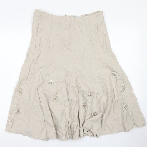 Damart Womens Brown  Linen Flare Skirt Size 16   Zip