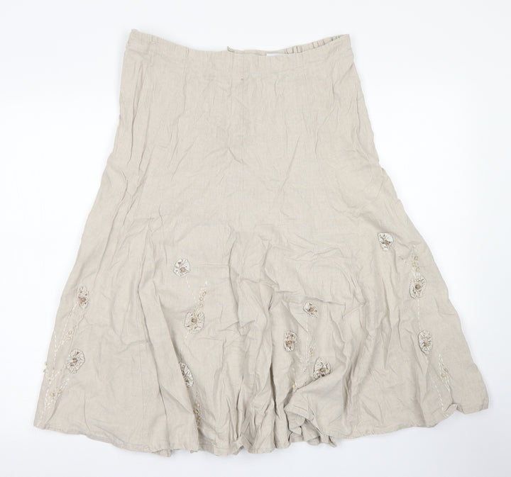 Damart Womens Brown  Linen Flare Skirt Size 16   Zip
