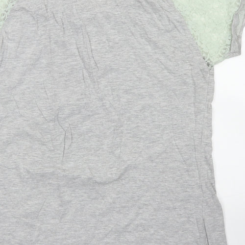 Beyou Womens Grey  Cotton Basic T-Shirt Size 12 Crew Neck - Lace Sleeve details