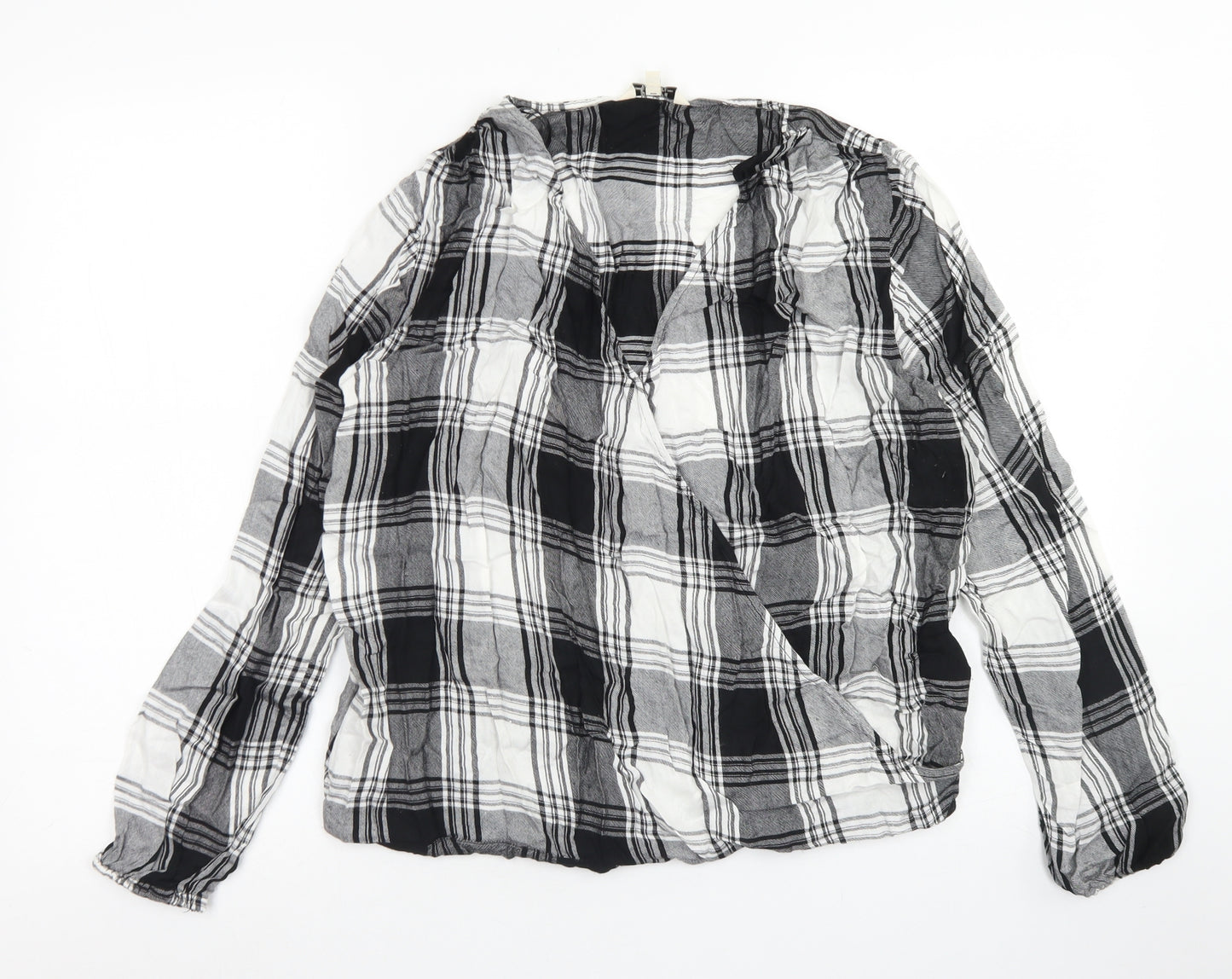 Papaya Womens Black Plaid Viscose Basic Blouse Size M V-Neck