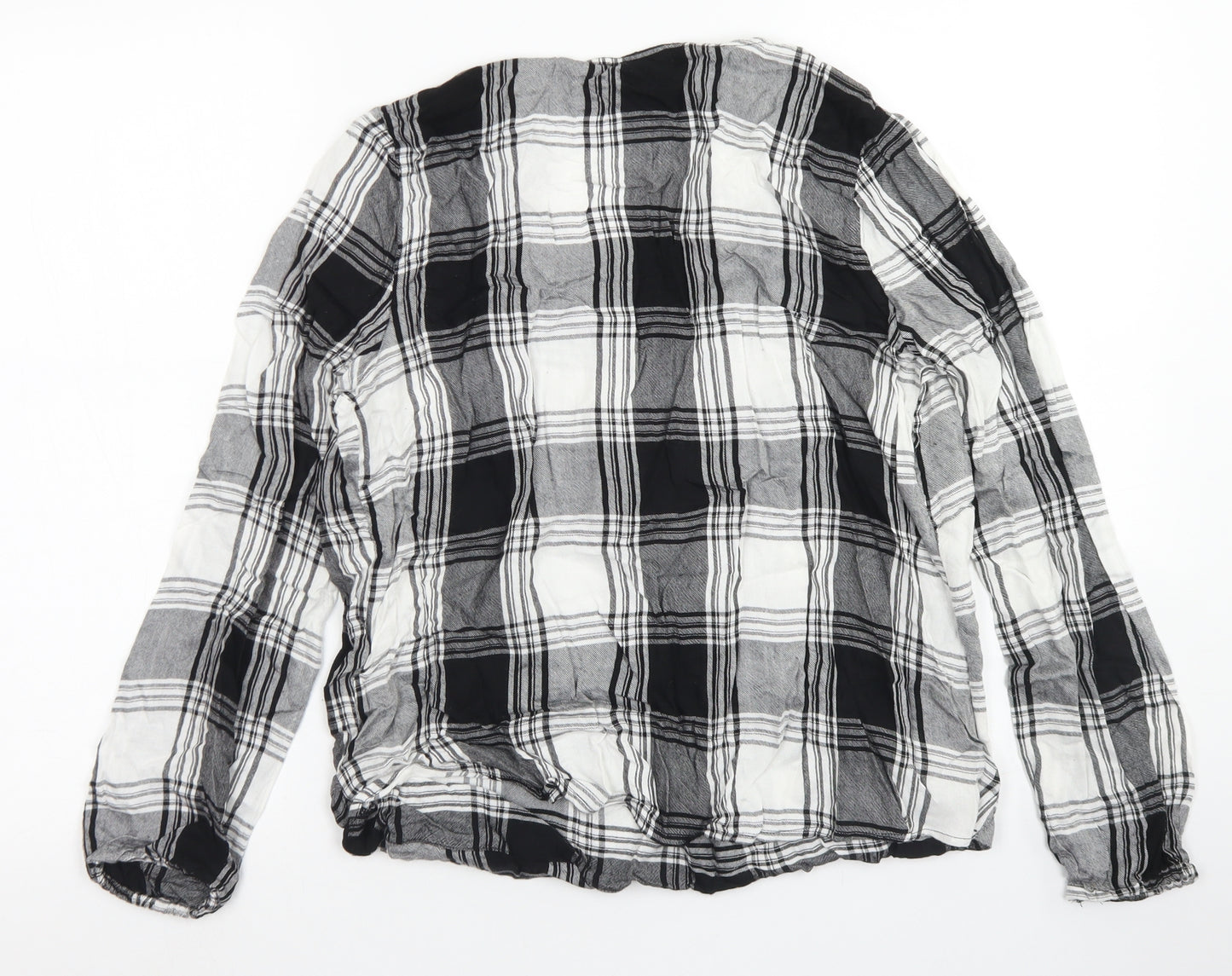 Papaya Womens Black Plaid Viscose Basic Blouse Size M V-Neck