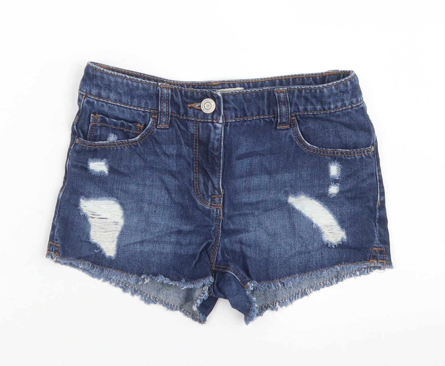 NEXT Girls Blue  Cotton Mom Shorts Size 8 Years  Regular Buckle - Distressed