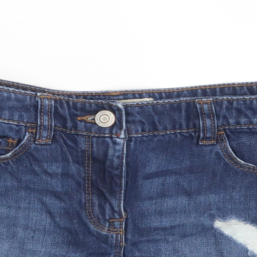 NEXT Girls Blue  Cotton Mom Shorts Size 8 Years  Regular Buckle - Distressed