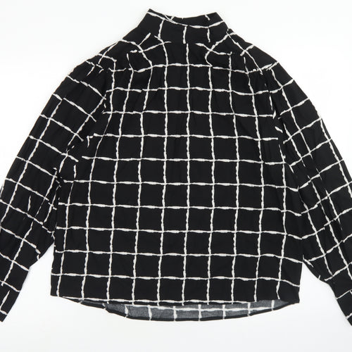 Primark Womens Black Check Viscose Basic Blouse Size 8 High Neck