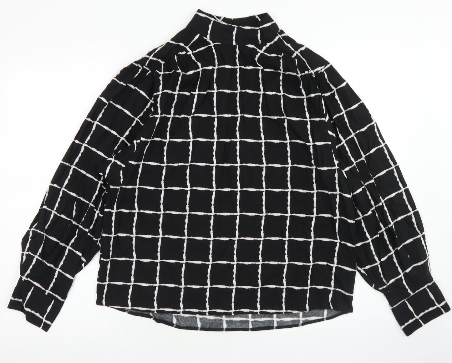Primark Womens Black Check Viscose Basic Blouse Size 8 High Neck