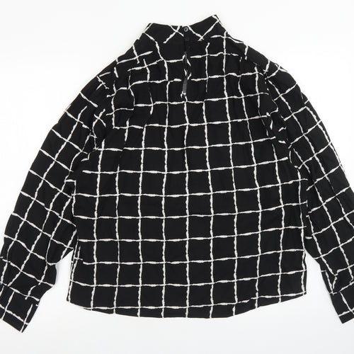 Primark Womens Black Check Viscose Basic Blouse Size 8 High Neck