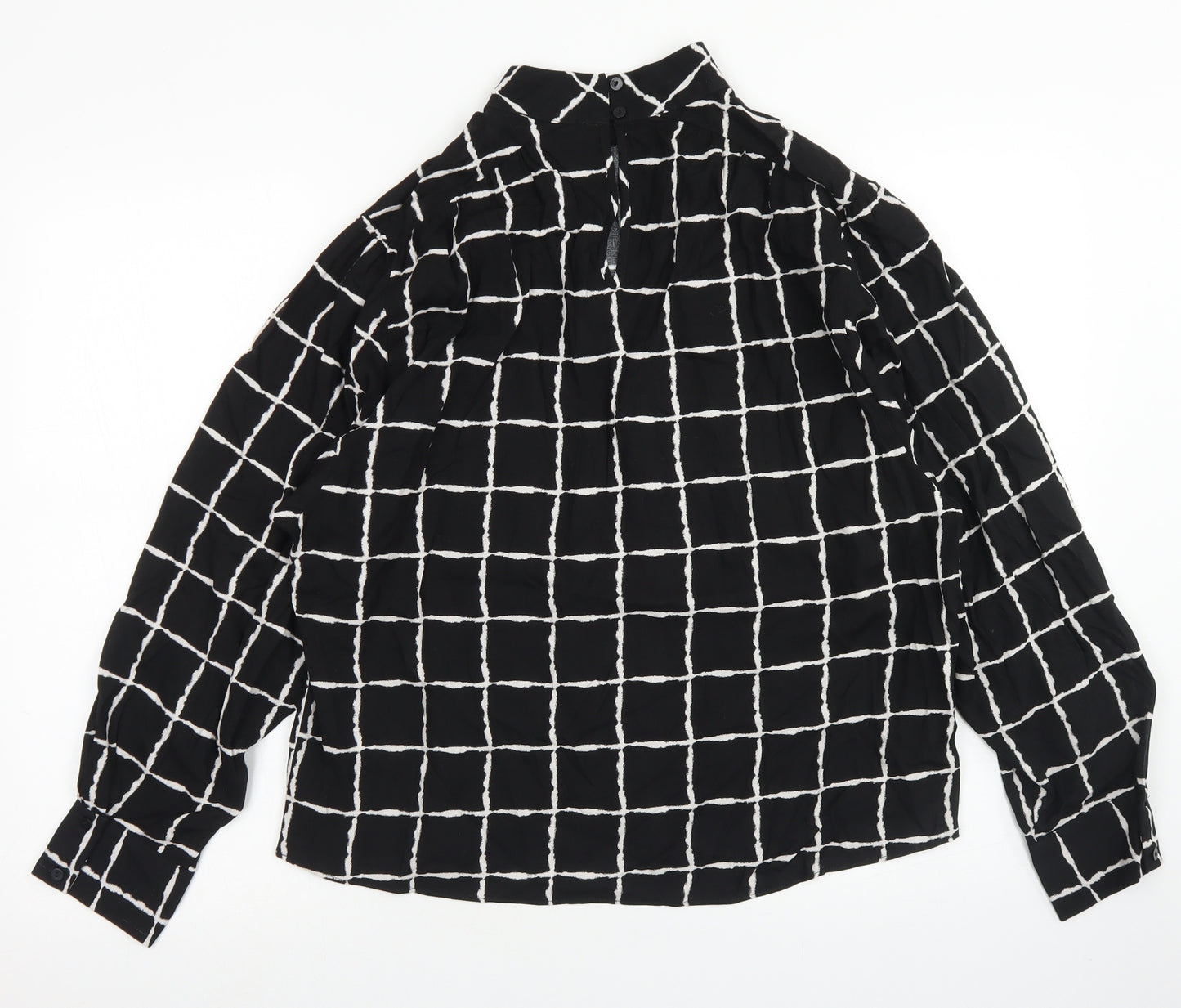 Primark Womens Black Check Viscose Basic Blouse Size 8 High Neck