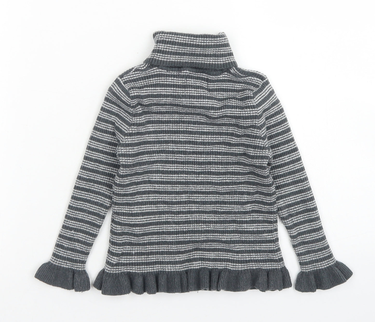 Primark Girls Grey Striped Polyester Basic T-Shirt Size 3-4 Years Roll Neck