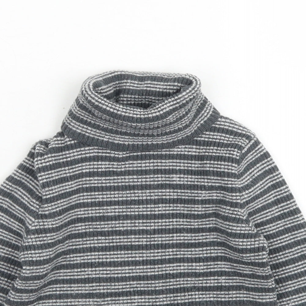 Primark Girls Grey Striped Polyester Basic T-Shirt Size 3-4 Years Roll Neck