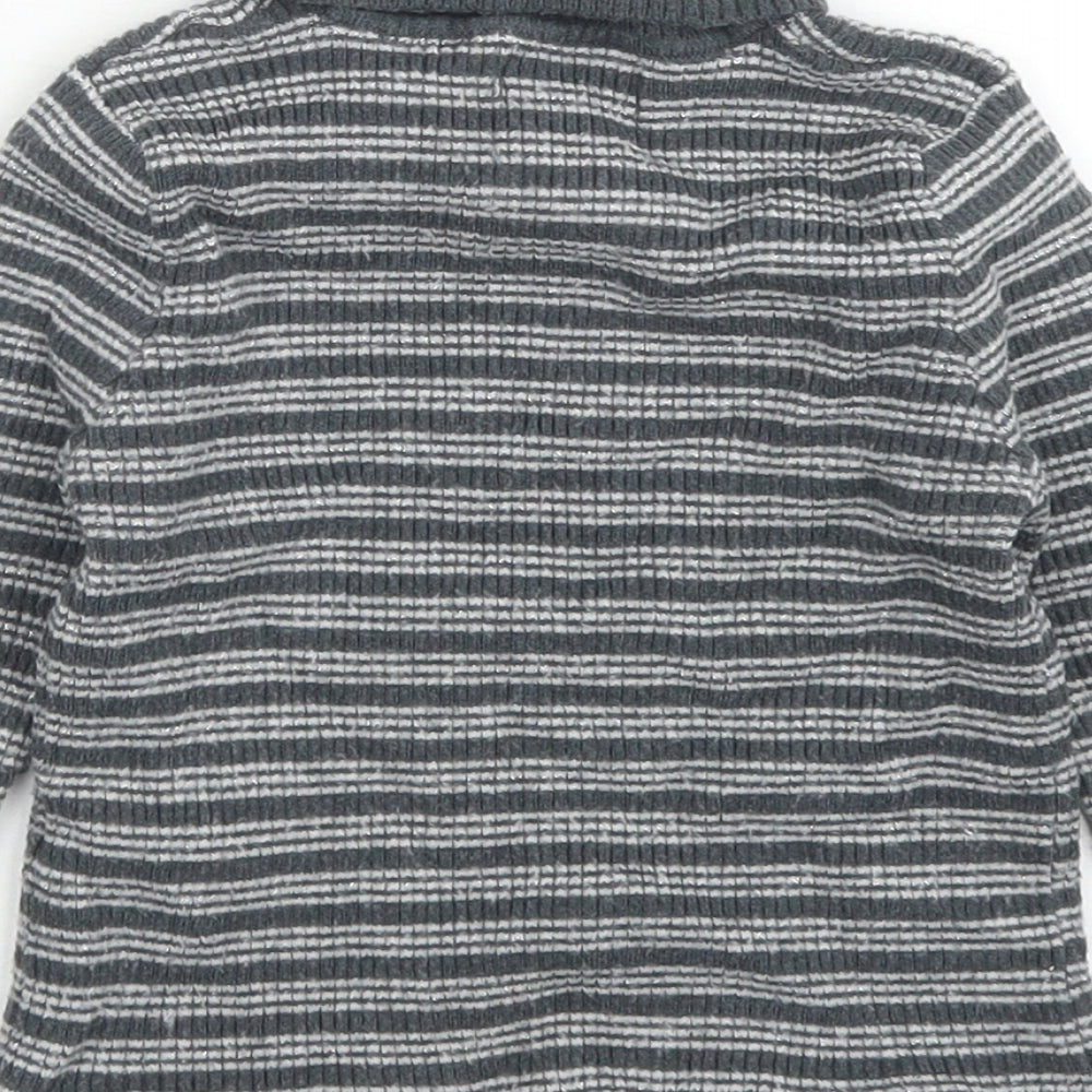 Primark Girls Grey Striped Polyester Basic T-Shirt Size 3-4 Years Roll Neck