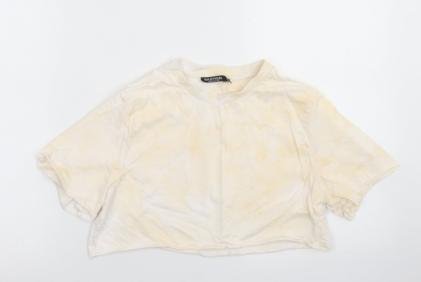 Nasty Gal Womens Yellow  Cotton Cropped T-Shirt Size 8 Crew Neck