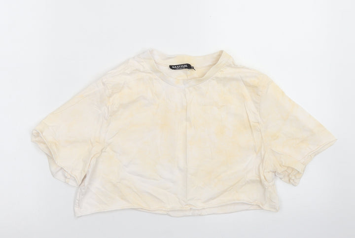 Nasty Gal Womens Yellow  Cotton Cropped T-Shirt Size 8 Crew Neck