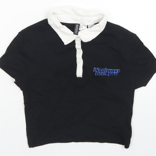 Divided Womens Black  Cotton Cropped Polo Size S Collared - Sex Education