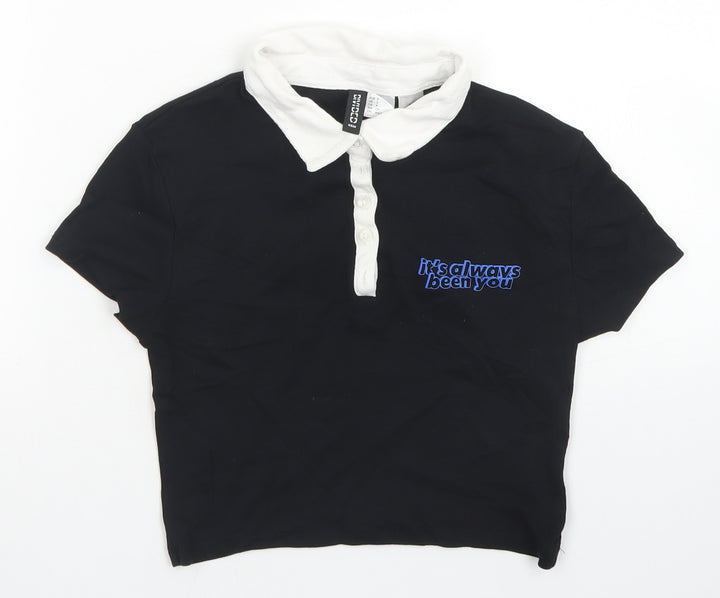 Divided Womens Black Cotton Cropped Polo Size S Collared - Sex Education