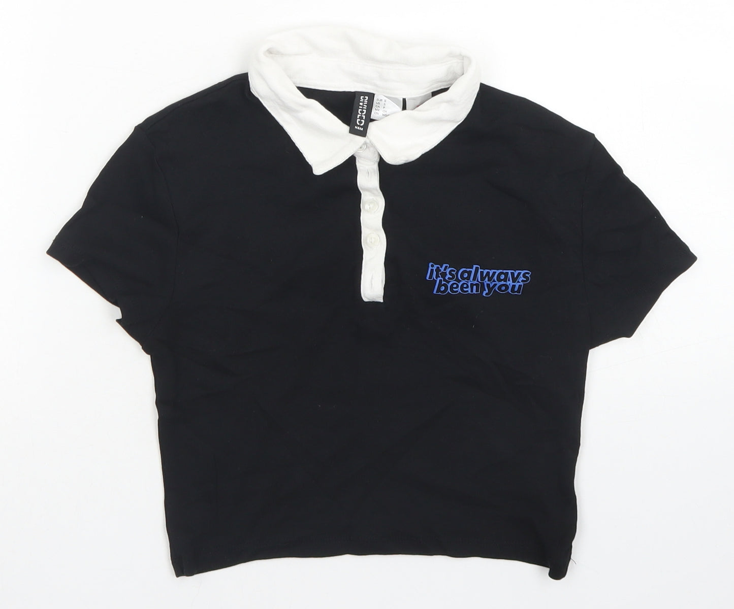 Divided Womens Black  Cotton Cropped Polo Size S Collared - Sex Education