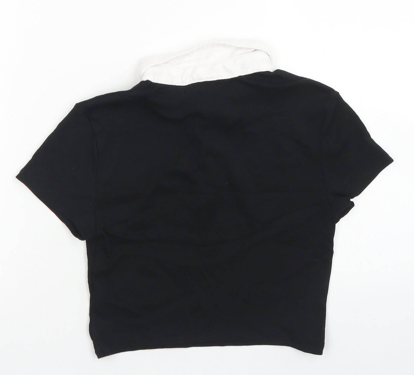 Divided Womens Black  Cotton Cropped Polo Size S Collared - Sex Education