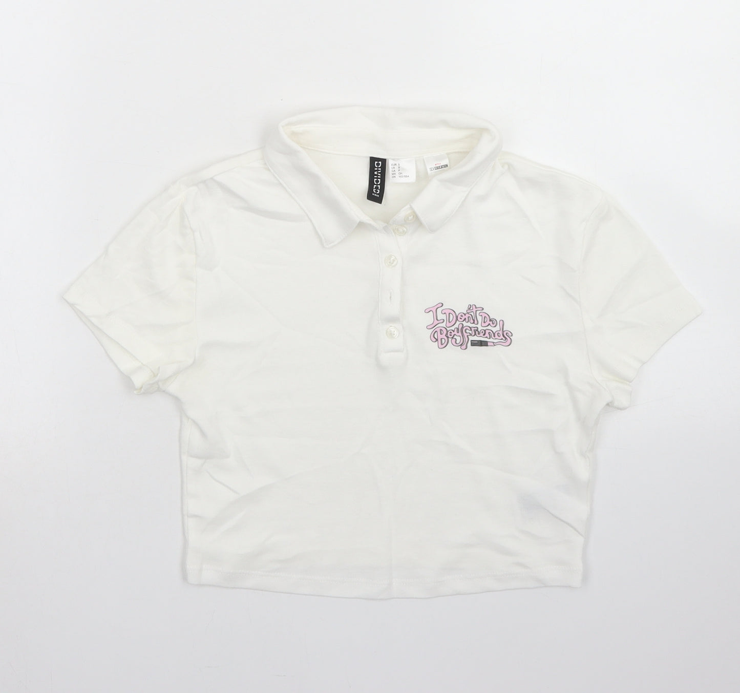 Divided Womens White  Cotton Cropped Polo Size S Collared - Sex Education