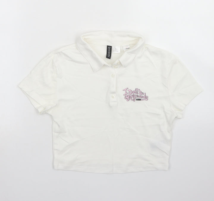 Divided Womens White  Cotton Cropped Polo Size S Collared - Sex Education