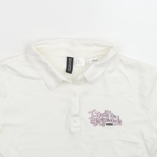 Divided Womens White  Cotton Cropped Polo Size S Collared - Sex Education