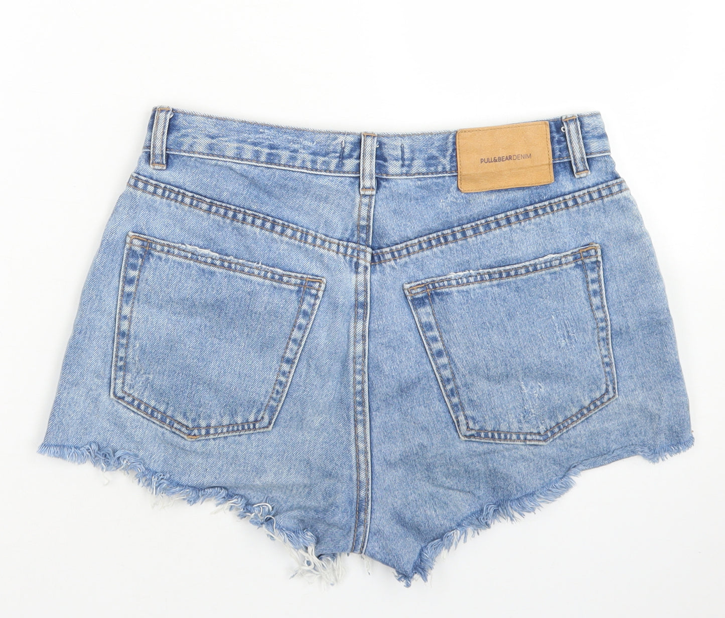Pull & Bear Womens Blue  Cotton Hot Pants Shorts Size 10  Regular Button - Distressed