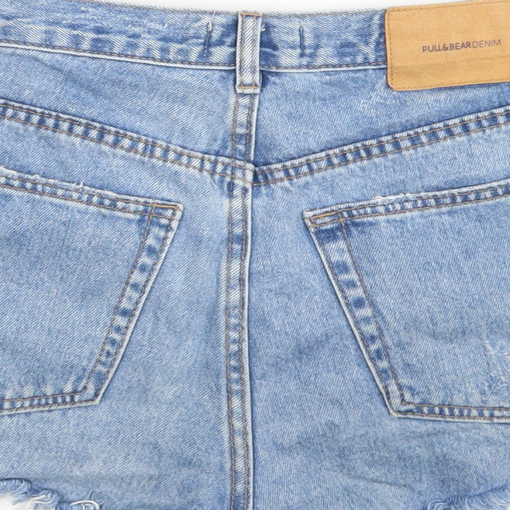 Pull & Bear Womens Blue  Cotton Hot Pants Shorts Size 10  Regular Button - Distressed