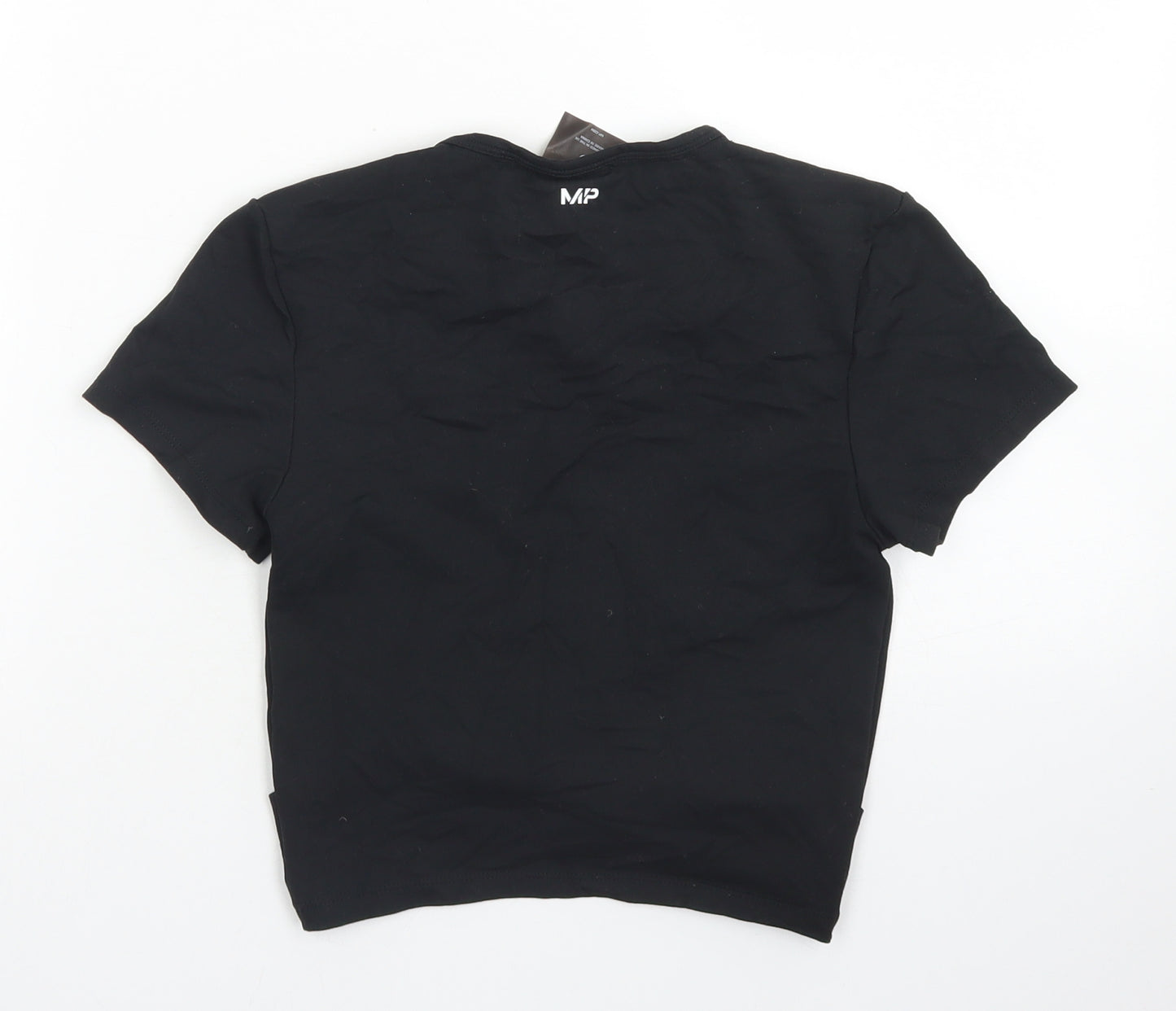 MP Womens Black  Nylon Cropped T-Shirt Size S Crew Neck  - Knot front