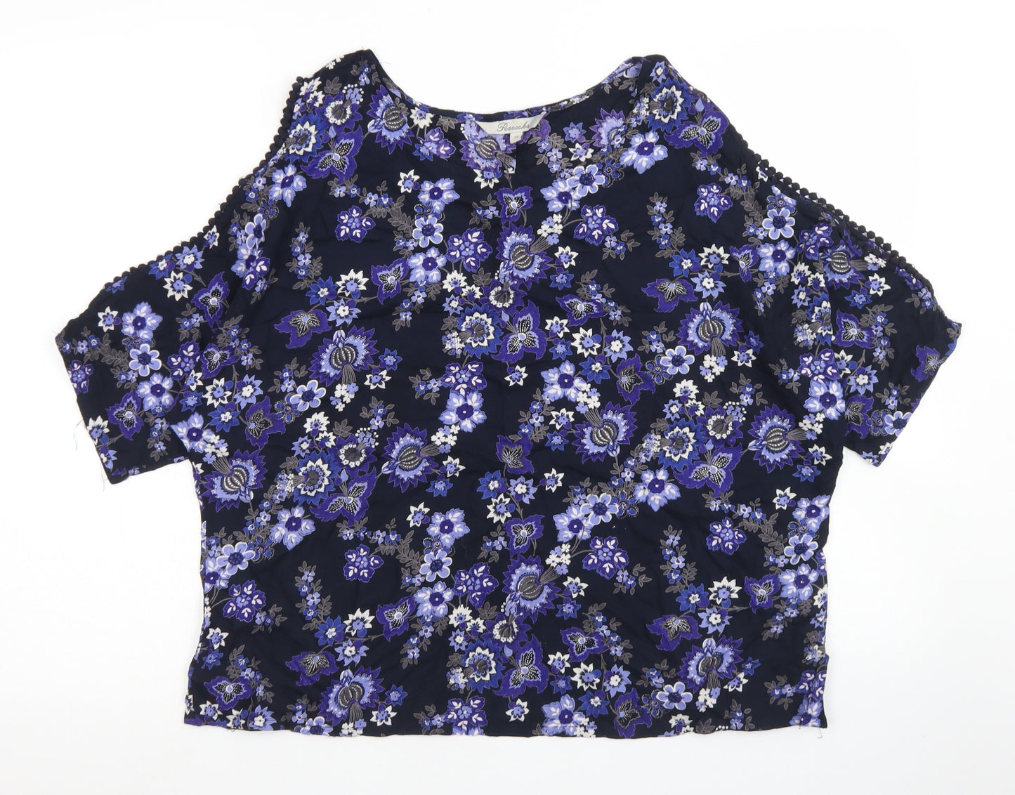 Peacocks Womens Blue Floral Viscose Basic Blouse Size 14 Round Neck