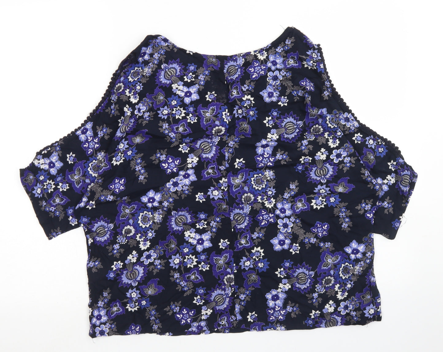 Peacocks Womens Blue Floral Viscose Basic Blouse Size 14 Round Neck