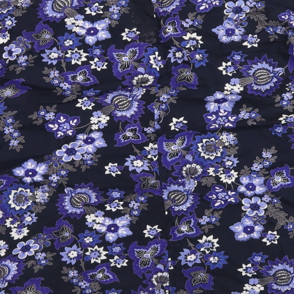 Peacocks Womens Blue Floral Viscose Basic Blouse Size 14 Round Neck
