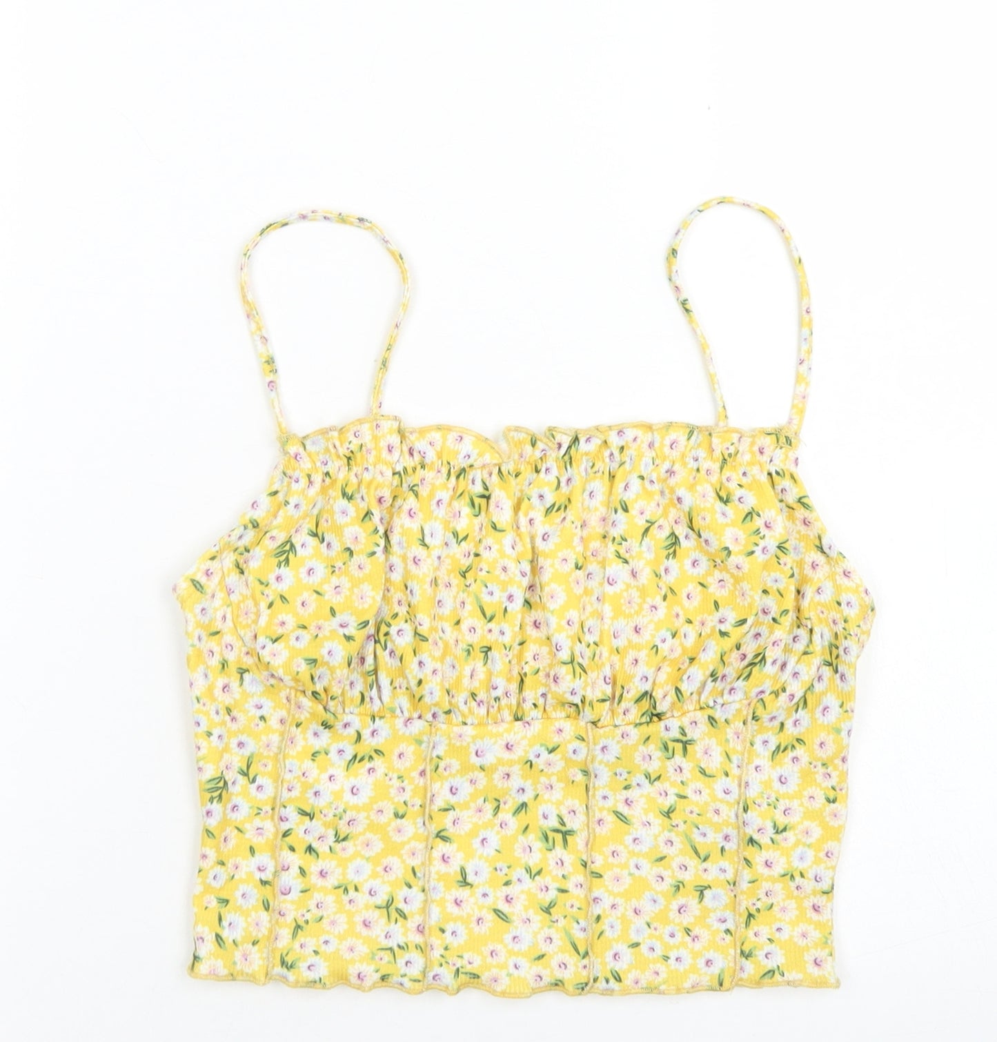 SheIn Womens Yellow Floral Polyester Cropped Tank Size S Round Neck