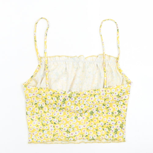 SheIn Womens Yellow Floral Polyester Cropped Tank Size S Round Neck