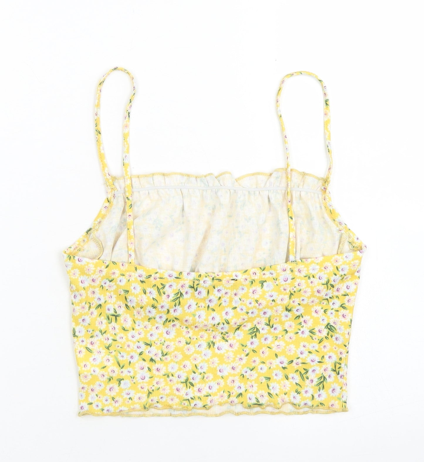 SheIn Womens Yellow Floral Polyester Cropped Tank Size S Round Neck