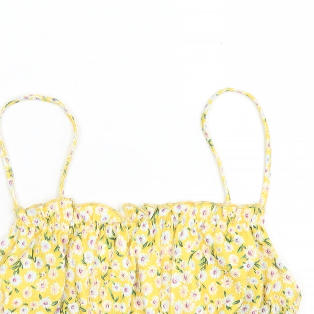 SheIn Womens Yellow Floral Polyester Cropped Tank Size S Round Neck