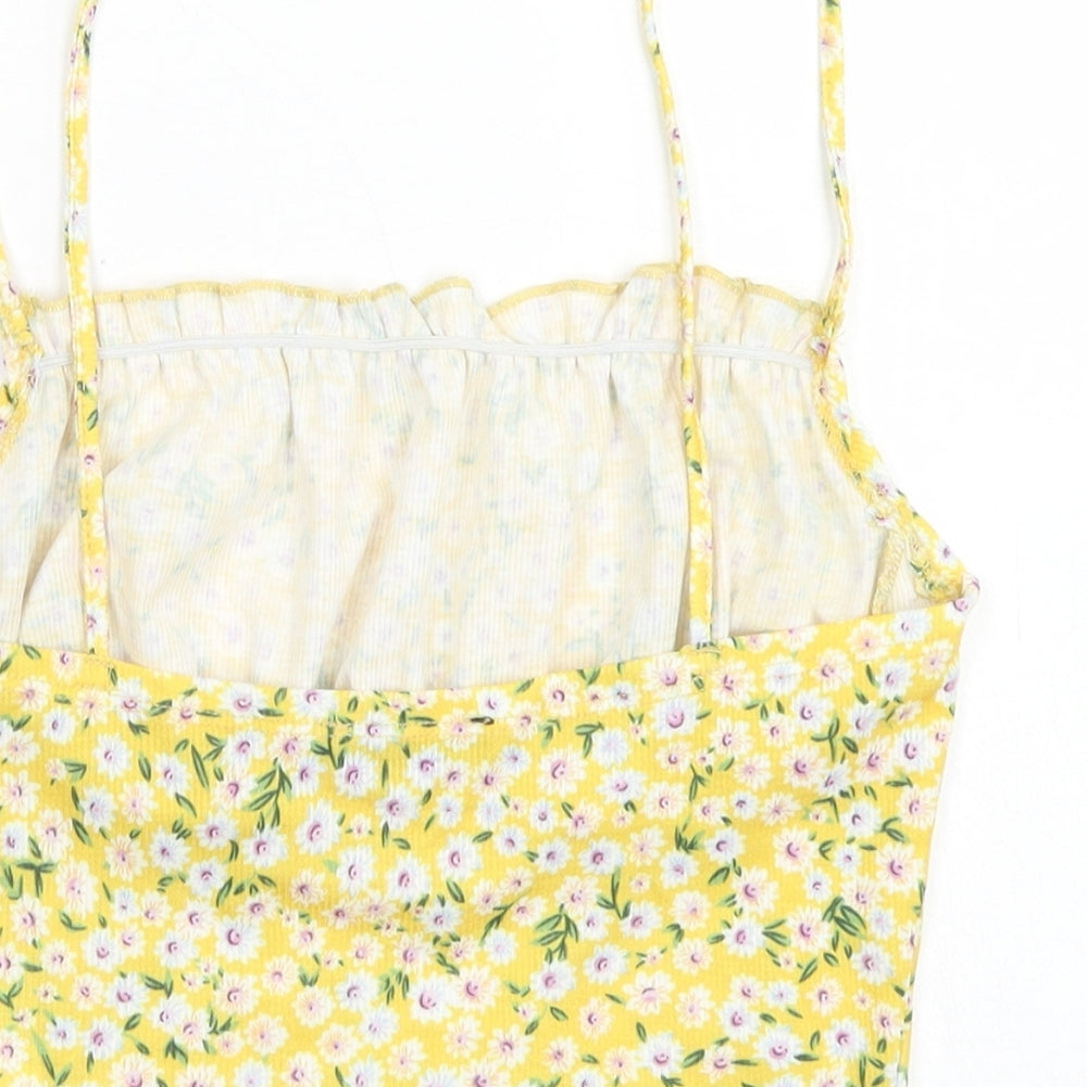 SheIn Womens Yellow Floral Polyester Cropped Tank Size S Round Neck