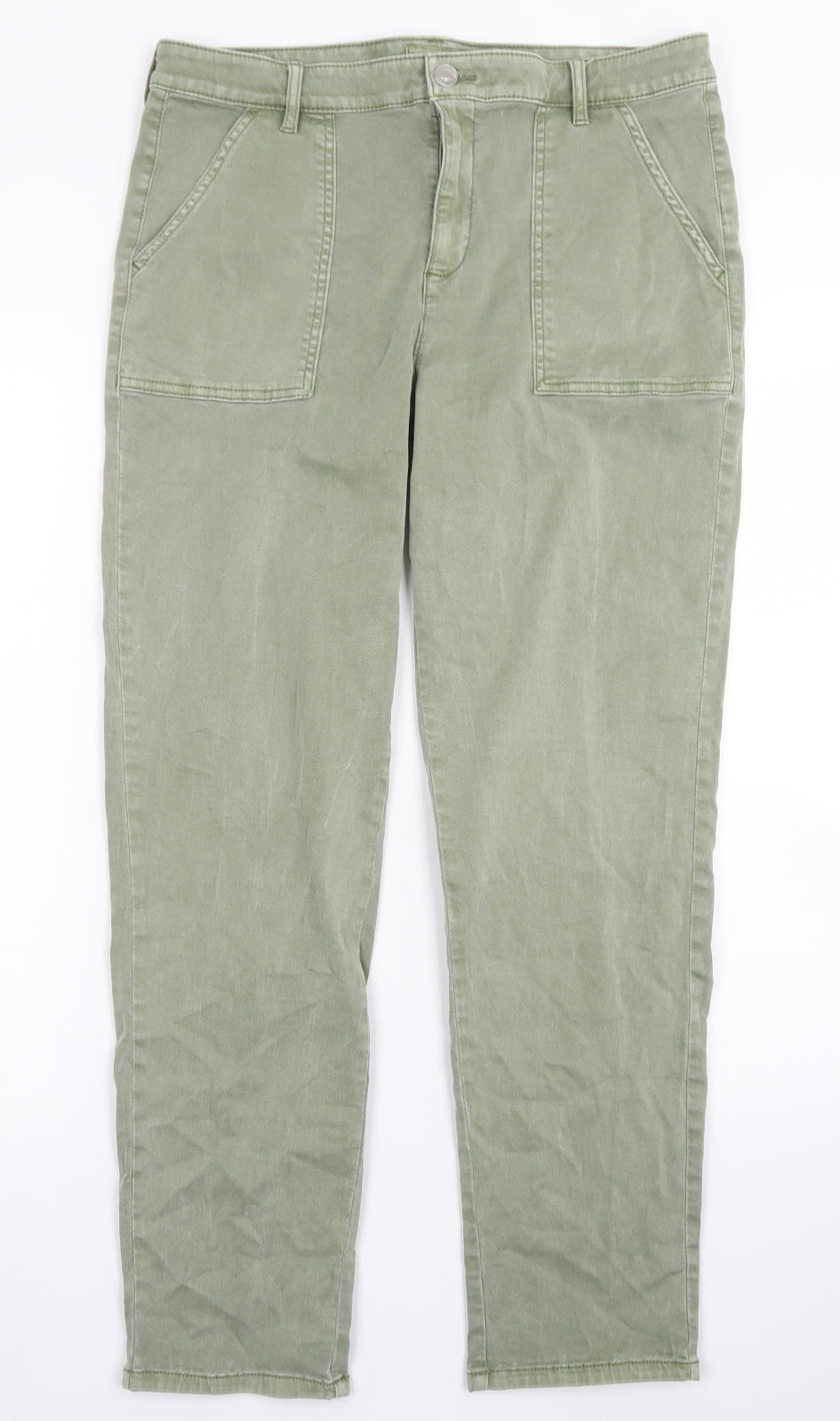 F&F Womens Green  Cotton Straight Jeans Size 12 L26 in Regular Button