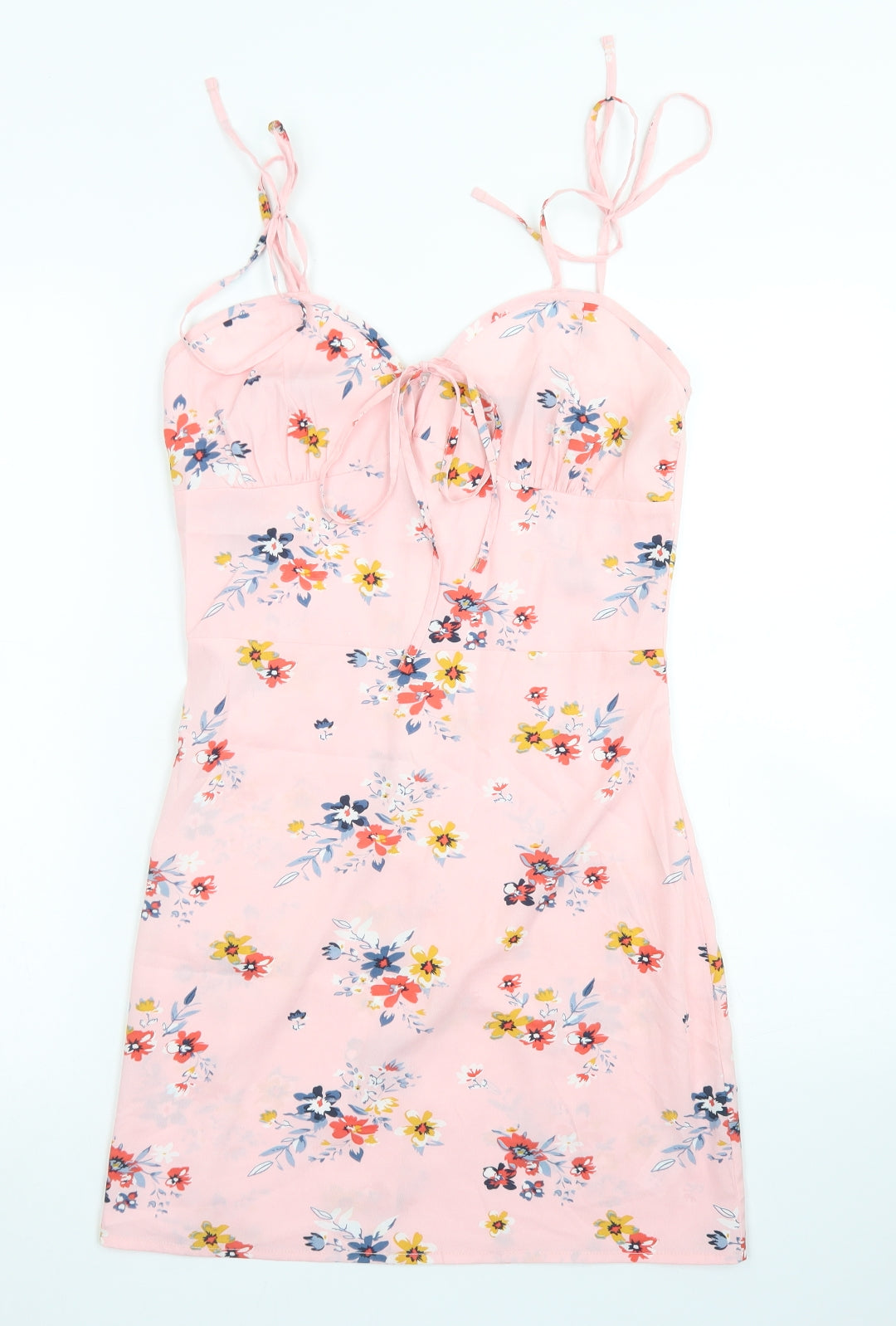 Boohoo Womens Pink Floral Polyester Slip Dress  Size 10  Sweetheart Zip